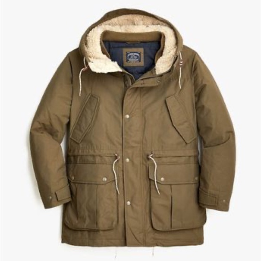 J.Crew Mens $490 Franconia Parka Green Size S BJ472 - Used Small color Olive